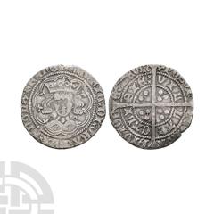 English Medieval Coins - Henry VI - Calais - Annulets Groat 1422-1430 A.D. Obv: facing bust with annulet each side within tressure with HENRIC DI GRA REX ANG Z FRANC legend. Rev: long cross and pellet