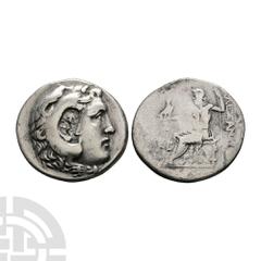 Ancient Greek Coins - Macedonia - Alexander III (the Great) - Countermarked AR Tetradrachm 193-192 B.C. Phaselis, Lycia mint, dated year 26. Obv: head of Herakles right, wearing lionskin headdress; Se