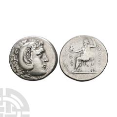 Ancient Greek Coins - Macedonia - Alexander III (the Great) - Countermarked AR Tetradrachm 210-209 B.C. Phaselis, Lycia mint, dated year 9. Obv: head of Herakles right, wearing lionskin headdress; Sel