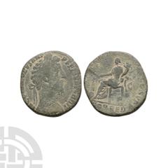 Ancient Roman Imperial Coins - Commodus - Fortuna AE Sestertius 188 A.D. Rome mint. Obv: M COMMODVS ANT P FELIX AVG BRIT legend with laureate bust right. Rev: P M TR P XIII IMP VIII COS V legend with 