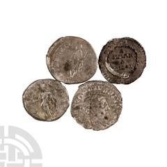 Ancient Roman Imperial Coins - Hadrian to Julian II - AR Denarii and Siliqua [4] 2nd-4th century A.D. Group comprising: denarii of Hadrian, Septimius Severus and Caracalla(?); siliqua of Julian II (wr