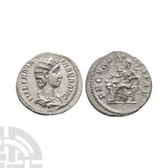 Ancient Roman Imperial Coins - Julia Mamaea - Fecunditas AR Denarius 232 A.D. Mother of Severus Alexander, Rome mint. Obv: IVLIA MAMAEA AVG legend with diademed and draped bust right. Rev: FECVND AVGV