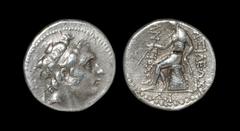 Ancient Greek Coins - Syracuse - Antiochus III - Apollo Tetradrachm 202-187 BC. Uncertain mint. Obv: youthful, diademed head of Antiochos III right, horn above ear. Rev: BASILEWS ANZIOXOY legend with 