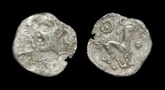 Celtic Iron Age Coins - Iceni - Bury A Diadem Unit Circa 50-1 BC. Obv: profile bust left. Rev: horse left with pellet below and ring-and-pellet symbols above. S. 432; V. -; BMC 3524-3535; ABC 1495. 1.