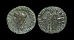 Ancient Roman Imperial Coins - Claudius - Constantia As 41-50 AD. Rome mint. Obv: TI CLAVDIVS CAESAR AVG P M TR P IMP legend with bare head left. Rev: CONSTANTIAE AVGVSTI legend with Constantia, helme