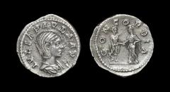 Ancient Roman Imperial Coins - Julia Paula - Concordia Denarius 219 AD. Wife of Elagabalus (218-222 AD), Rome mint. Obv: IVLIA PAVLA AVG legend with draped bust right. Rev: CONCORDIA legend with Elaga