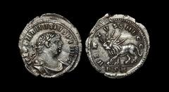 Ancient Roman Imperial Coins - Carausius - Virtus Radiate Lion Denarius 287-293 AD. London mint. Obv: IMP CARAVSIVS PF AVG legend with laureate, draped, cuirassed bust right. Rev: VIRTVS SAEC C legend