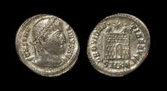 Ancient Roman Imperial Coins - Constantine I - Billon Follis 324-325 AD. Cyzicus mint. Obv: CONSTAN-TINVS AVG legend with laureate head right. Rev: PROVIDEN-TIAE AVGG legend with campgate, seven layer