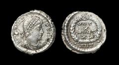 Ancient Roman Imperial Coins - Valens - Wreath Siliqua 367-375 AD. Antioch mint. Obv: DN VALENS PF AVG legend with pearl-diademed, draped and cuirassed bust right. Rev: VOT X MVLT XX legend in four li