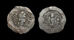 Ancient Byzantine Coins Justin - Silver Victory Unofficial Issue 'Siliqua' 565-578 AD. Unofficially struck from the dies for a gold tremissis (from stolen dies?), Constantinople mint. Obv: DN IVSTI-NV