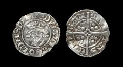 English Medieval Coins - Edward III - York - Class 15d Long Cross Penny 1327-1335 AD. First coinage. Obv: facing bust with +EDWAR·R·ANGLDNSHYB legend with Roman Ns and pellet stops. Rev: long cross wi