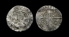 English Medieval Coins - Edward III - London - Pre Treaty Groat 1356 AD.. Series F. Obv: facing bust within tressure with EDWARD D G REX ANGL Z FRANC D HYB legend with 'crown' initial mark. Rev: long 