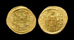 Ancient Byzantine Coins - Maurice Tiberius - Victory Gold Solidus 582-602 AD. Lightweight solidus series, Constantinople mint. Obv: D N MAVRC TIb PP AVI legend with cuirassed bust facing, wearing plum