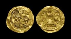 Ancient Byzantine Coins - Heraclius and Heraclius Constantine - Cross Potent Gold Solidus 610-641 AD. Constantinople mint. Obv: dd NN hERACLIUS ET hERA CONST PP AV legend with facing busts of Heracliu
