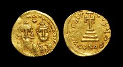 Ancient Byzantine Coins - Heraclius and Heraclius Constantine - Cross on Steps Gold Solidus 610-641 AD. Constantinople mint. Obv: dd NN hERACLIYSET hERA CONS PP AVC legend with facing busts of Heracli