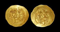 Ancient Byzantine Coins - John II - Gold Histamenon Nomisma 1118-1143 AD. Constantinople mint. Obv: IC-XC +KERO-HQEI legend to left and right of Christ enthroned facing on throne with back, holding bo