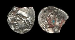 Celtic Iron Age Coins - Iceni - Bury Diadem - Silver Plated Unit 50-5 BC. Obv: female diademed head left with snake in front. Rev: horse left with pellet-in-pellet ring above, pellet-in-annulet below.