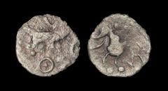 Celtic Iron Age Coins - Iceni - Norfolk Ring Boar Silver Half Unit 50 BC-40 AD. Obv: boar right with pellet-in-annulet below. Rev: horse right with pellet rosette above and pellet-in-annulet below. 0.