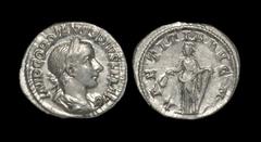 Ancient Roman Imperial Coins - Gordian III - Laetitia Denarius 241-243 AD. Rome mint. Obv: IMP GORDIANVS PIVS FEL AVG legend with laureate, draped and cuirassed bust right. Rev: LAETITIA AVG N legend 