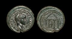 Ancient Roman Imperial Coins - Gordian III - Nikopolis ad Istrum - Temple Bronze 238-244 AD. Moesia mint, magistrate Sab. Modestus. Obv: AVT K M ANTW GORDIANOC AVG legend with laureate, draped and cui