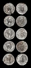 Ancient Roman Imperial Coins - Plautilla, Julia Domna, Julia Soaemias and Aquilia Severa - Denarii Group [5] 201-221 AD. Group comprising: Julia Domna, 209 AD, Hilaritas standing with the Severan chil