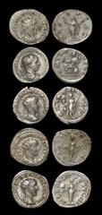 Ancient Roman Imperial Coins - Elagabalus, Gordian III and Trebonianus Gallus - Antoninianii Group [5] 218-252 AD. Group comprising: Trebonianus Gallus, 252 AD, Antioch mint, Pax standing left, offici