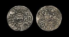 Anglo-Saxon Coins - Coenwulf - Canterbury / Ethelmod - Variant Tribrach Penny 796-821 AD. Obv: Mercian 'm' with contraction bar above and +COENVVLFREX legend. Rev: tribrach of double lines variant wit