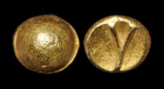 Celtic Iron Age Coins - Durotriges - Dorchester Y-Type Gold Quarter Sater 60-30 BC "Sills Insular Belgic Xe. Obv: plain, hemispherical with narrow rim. Rev: two bars forming a Y-shaped angle." 1.96 gr