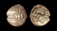 Celtic Iron Age Coins - Catauvellauni - Addedomaros - Crescent Cross Gold Stater 45-25 BC "Obv: crossed wreath with opposed crescents. Rev: horse right with corded mane with partial AÐÐIIDOM legend an