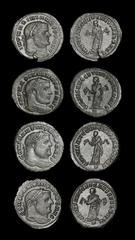 Ancient Roman Imperial Coins - Maximian and Constantius I - Follis Group [4] 298-299 AD and 299-303 AD "Carthage mint. Maximian (2) and Constantius I (2), all ""large head"" types. Revs: SALVIS AVGG E