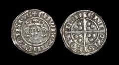 English Medieval Coins - Edward I - London - Long Cross Penny 1279 AD Class 1c. Obv: facing bust with +EDW REX ANGL DNS HYB legend. Rev: long cross and pellets with CIVITAS LONDON legend for London mi