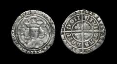 English Medieval Coins - Edward III - London - Pre Treaty Groat 1351-1352 AD Series Ge. Obv: facing bust with pellet over crown in tressure with +EDWARD D G REX ANGL Z FRANC legend with annulet stops.