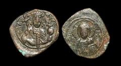 Ancient Byzantine Coins - Alexius I - Portrait Tetarteron 1081-1118 AD. Constantinople mint. Obv: IC-XC abbreviated legend to left and right of Christ, nimbate bust facing, holding book of gospels. Re