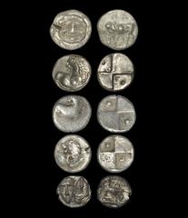 Ancient Greek Coins - Mixed Drachm, Hemidrachm and Triobol Group [5] 4th century BC. Group comprising: five silver drachms, hemidrachms and a triobol from Parium (Mysia), Chersonenos (Thrace) and Istr