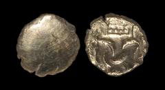 Celtic Iron Age Coins - Corieltauvi - Domino Gold Stater 60-50 BC. Obv: plain. Rev: disjointed horse left, 'domino' box with four pellets above. The Brodie Hall, Kent, UK, collection; acquired Chris R