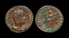 Ancient Roman Imperial Coins - Macrinus - Securitas As 217 AD. Rome mint. Obv: IMP CAES M OPEL SEV MACRINVS AVG legend with laureate, draped and cuirassed bust right. Rev: PONTIF MAX TR P II COS II P 
