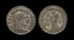 Ancient Roman Imperial Coins - Galerius - Moneta Follis 300 AD. Siscia mint. Obv: MAXIMIANVS NOB CAES legend with laureate head right. Rev: SACRA MONET AVGG ET CAESS NOSTR legend with Moneta standing 