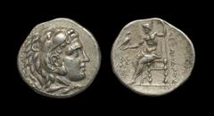 Ancient Greek Coins - Macedonia - Alexander III (the Great) - Zeus Drachm ca 300 BC. Ephesus mint, struck under Lysimachos. Obv: head of Herakles right, wearing lionskin headdress. Rev: ALEXANDROY leg