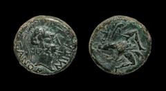 Ancient Greek Coins - Sicily - Panormos - Triskele Bronze After 254 BC. Obv: PANORMITAN legend with helmeted head of Athena right. Rev: triskeles rotating right with the head of Medusa in the centre a