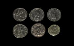 Ancient Roman Imperial Coins - Constantine to Crispus - Folles Group [6] 4th century AD. Group comprising: mixed issues, including Helena and Fausta, various mints and reverse types. 15.12 grams total
