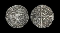 English Medieval Coins - Richard III - London - Boar's Head Groat 1483-1484 AD. Type 2b. Obv: facing bust within tressure with RICARD DI GRA REX ANGL Z FRANC legend and 'boar's head 2' mintmark. Rev: 