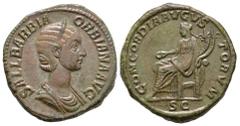 Ancient Roman Imperial Coins - Orbiana (Wife of Severus Alexander) - Concordia Sestertius 225 AD. Rome mint. Obv: SALL BARBIA ORBIANA AVG legend with diademed and draped bust right. Rev: CONCORDIA AVG
