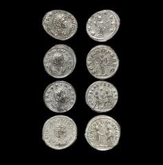 Ancient Roman Imperial Coins - Salonina - Antoninianii Group [4] 254-268 AD. Rome mint; Pudicitia standing left, raising veil and holding sceptre reverse; Rome mint; Fecunditas, standing left, holding