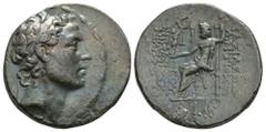 Ancient Greek Coins - Seleucid - Antiochos IV Epiphanes - Zeus Tetradrachm 175-164 BC. Ake-Ptolemais mint. Obv: diademed head of Antiochos right. Rev: BASILEWS ANTIOXOY QEOY EPIFANOYS NIKHFOROS legend