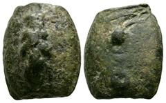 Ancient Roman Republican Coins - Aes Grave - Etruria - Hercules Club Sextans 225-213 BC. Etruria mint. Obv: club. Rev: two dots. Vecchi 199; HN Italy 54. 23.32 grams. ("). Near very fine. Estimate: GB
