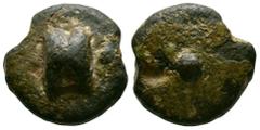 Ancient Roman Republican Coins - Aes Grave - Rome - Knucklebone Uncia 240 BC. Rome mint. Obv: knucklebone. Rev: dot and sickle. Vecchi 53; HN Italy 305; Crawford 25/9; Sear 558. 25.04 grams. ("). Near