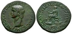 Ancient Roman Imperial Coins - Nero Claudius Drusus (under Claudius) - Drusus Seated Sestertius 41-42 AD. Rome mint. Obv: NERO CLAVDIVS DRVSVS GERMANICVS IMP legend with bare head of Claudius' father 