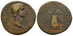 Ancient Roman Imperial Coins - Nerva - Modius Sestertius 97 AD. Rome mint. Obv: IMP NERVA CAES AVG P M TR P COS III P P legend with laureate head right. Rev: PLEBEI VRBANAE FRVMENTO CONSTITVTO legend 