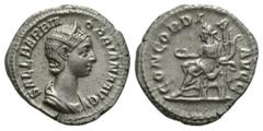Ancient Roman Imperial Coins - Orbiana - Concordia Denarius 225-235 AD. Rome mint. Obv: SALL BARBIA ORBIANA AVG legend with diademed and draped bust right. Rev: CONCORDIA AVGG legend with Concordia se