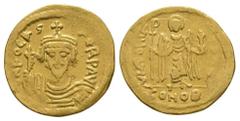 Ancient Byzantine Coins - Phocas - Gold Victory Solidus 602-610 AD. Constantinople mint. Obv: dN FOCAS PERP AV legend with draped and cuirassed facing bust, wearing crown without pendilia, holding cro